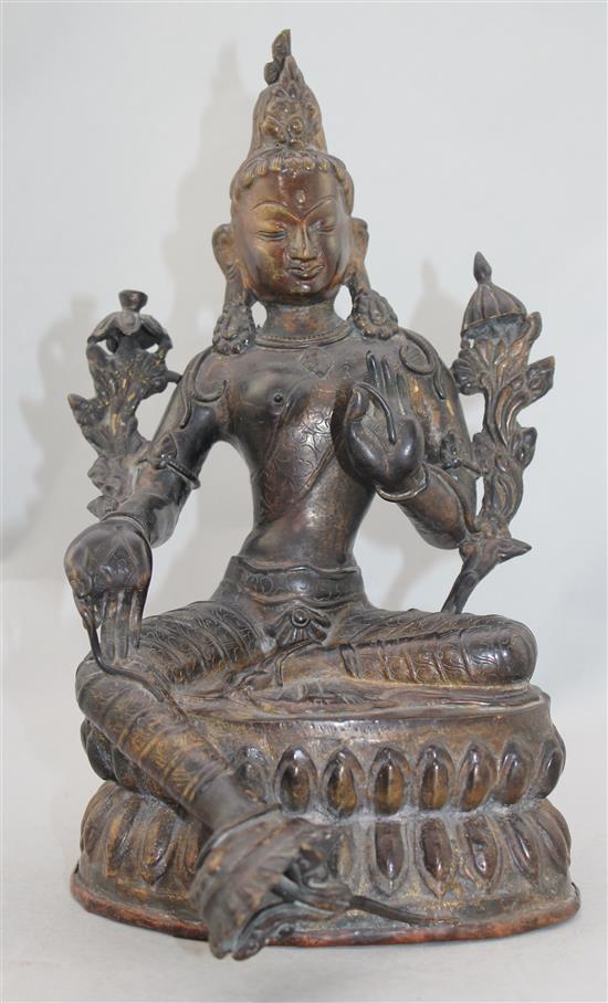 A Sino-Tibetan bronze seated figure of Green Tara, 30cm